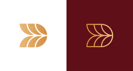 Fototapeta minimal abstract elegant letter D logo, simple D monogram logo with leaf, wheat, nature element vector template obraz