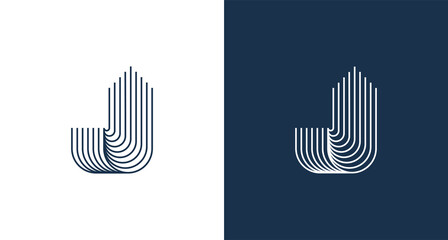 Abstract letter J with building tower shape, elegant outlined letter J tower logo vector template