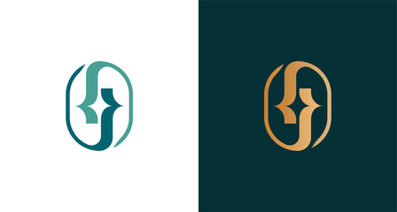 abstract flipped letter J logo with star element, elegant initial JJ monogram logo vector Template