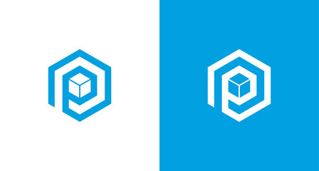Fototapeta premium Simple letter P logo with 3 layers element in hexagon shape