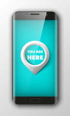 Smartphone, mobile phone isolated with pointers to determine your location, realistic illustration.