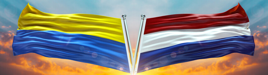 Ukraine Flag with Netherlands Flag and large Gradient Double Flag  