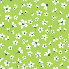 Floral blossom seamless pattern. Spring green background. Vector