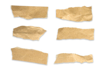 Recycled paper craft stick on a white background. Brown paper torn or ripped pieces of paper isolated on white background on with clipping path.