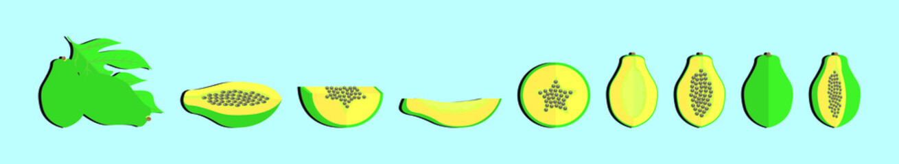 set of papaya cartoon icon design template with various models. vector illustration isolated on blue background