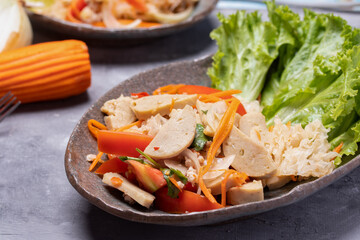 spicy vietnamese sausage salad Thai street food