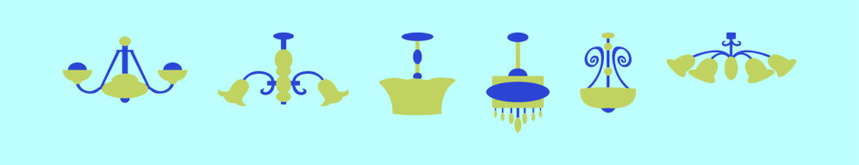 set of chandelier cartoon icon design template with various models. vector illustration isolated on blue background