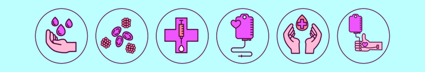 set of donation blood cartoon design template with various models. vector illustration isolated on background