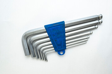 Set of hex keys on a white background.