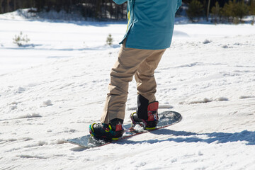 A snowboarder on a snowboard. Extreme winter sports.Rest in winter.