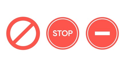 Stop Icon Set. Three different flat stop or detention signs