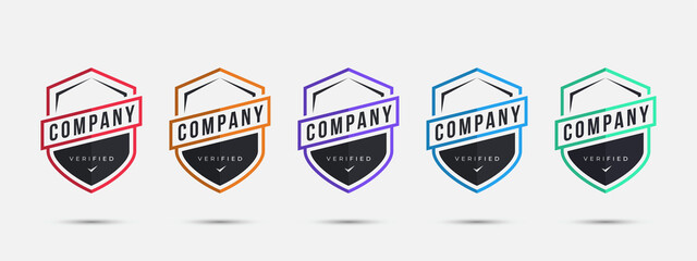 Company logo badge design template. Certified badge design with shield sports shape. Vector illustration.