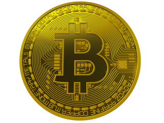 3d Illustration Bitcoin coin isolated on white background.