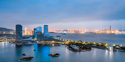 Fototapeta na wymiar High-view night view of CBD in the central city of Xiamen, Xiamen, Fujian, China