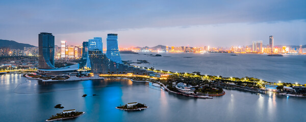 Fototapeta premium High-view night view of CBD in the central city of Xiamen, Xiamen, Fujian, China