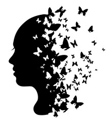 Silhouette of a girl with butterflies