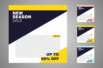 New set of editable minimal banner templates. Suitable for social media posts and web or internet ads. Vector illustration with photo college.