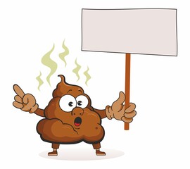 Funny Poop Cartoon Character Holding a Blank Sign.