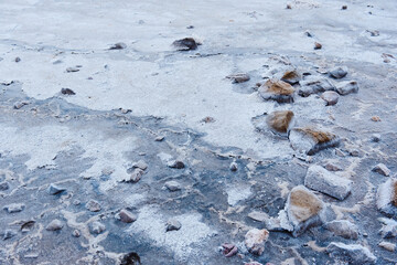 the expanse of salt lake Elton, beautiful surface, streaks, texture