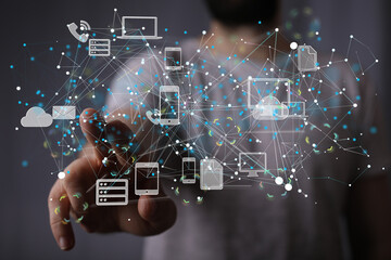 database data Cloud technology. Integrated digital web concept background