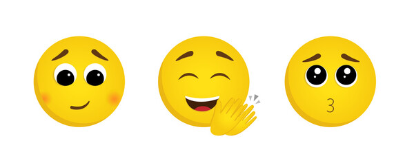 Set of emoticons with positive emotions. Vector illustration in cartoon style with a loving, happy and grateful face. A good emotional state of a concept