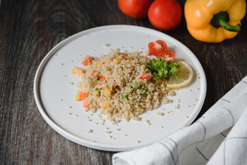 kenoa and vegetable salad for healthy eating top view
