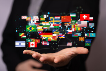 World map with all states and their flags,3d render.