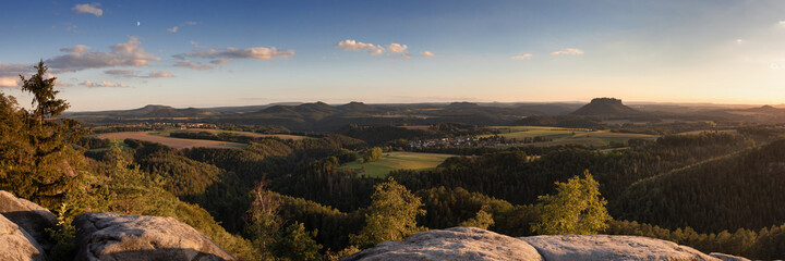 View of the Elbe Sanstone mountain range with table mountains