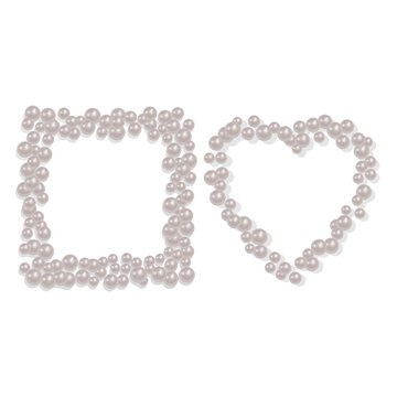 Heart and Square shaped frame from a scattering of pearls, can be used for your photos or for the decoration of greeting cards