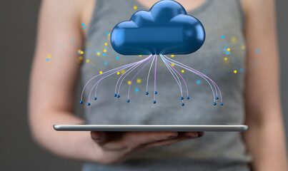 Cloud technology. Polygonal wireframe art looks like constellation