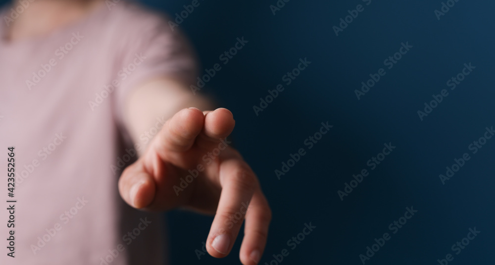 Poster a man pressing button. innovation technology internet business concept. space for text.