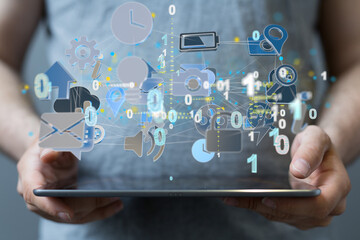 data security - Cloud technology. Integrated digital web concept background