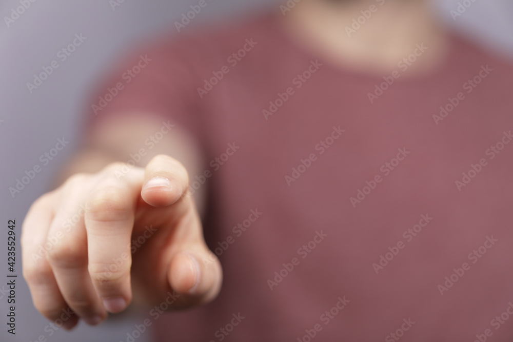 Poster a man hand touching virtual screen, modern background concept , can put your text at the finger, cop