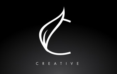 C Letter Logo with Monogram Leaf Concept in Black and White Colors