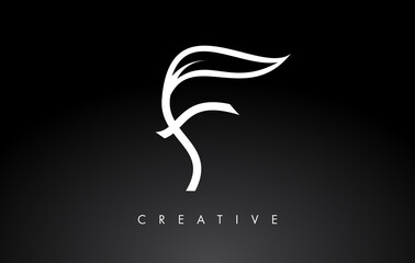 F Letter Logo with Monogram Leaf Concept in Black and White Colors
