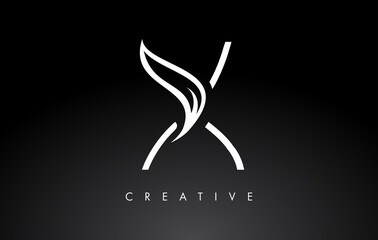 X Letter Logo with Monogram Leaf Concept in Black and White Colors