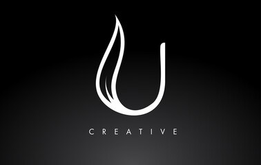 Obraz premium U Letter Logo with Monogram Leaf Concept in Black and White Colors