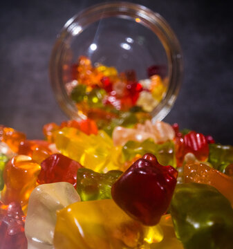 Colorful Gummy Bears or jelly babies in close-up - studio photography