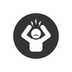 Headache glyph white icon. Silhouette symbol. Anger and irritation. Frustration. Nervous tension. Aggression. Occupational stress. Emotional stress symptom. Negative space. Vector
