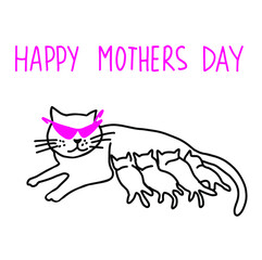 Mother Mother cat feeding kittens . Greeting card mothers day. Mothers Day. For cards, posters, stickers and professional design.cat feeding kittens . Greeting card mothers day. 