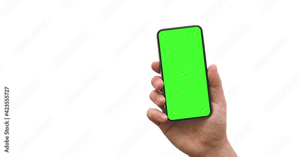 Canvas Prints smartphone blank green screen in man hand, slide from right - alpha matte included. vertical and ang
