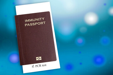 Passport with the result of the analysis for the virus. Immunity passport. PCR test in document.