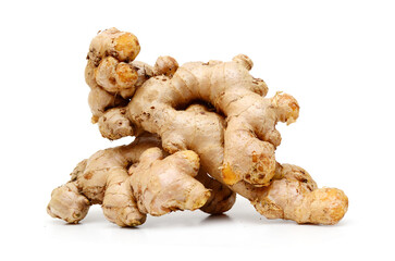 Fresh ginger root or rhizome isolated on white background cutout
