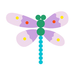 Elegant stylized dragonfly-flower. Fantasy hand-drawn vector, flat style. For spring and summer illustrations. Flying insect, decorative multicolor element. For print, internet.
