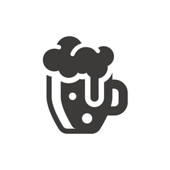 Beer glass black vector icon. Beer mug with foam and bubbles cute symbol.
