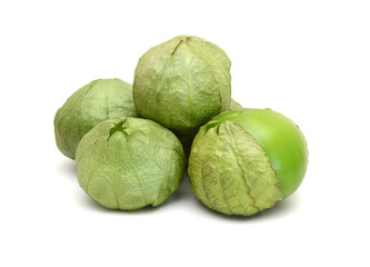 Stack tomato tomatillos fruits isolated on white background