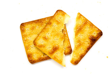 Top view of two crunchy cracker isolated on white background. 