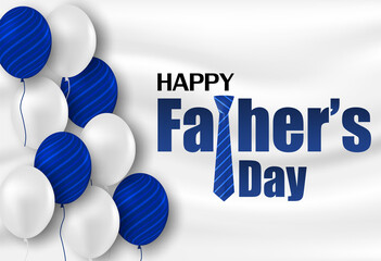Happy Father’s Day . Design with balloons and necktie on white fabric background. light and shadow . Vector.