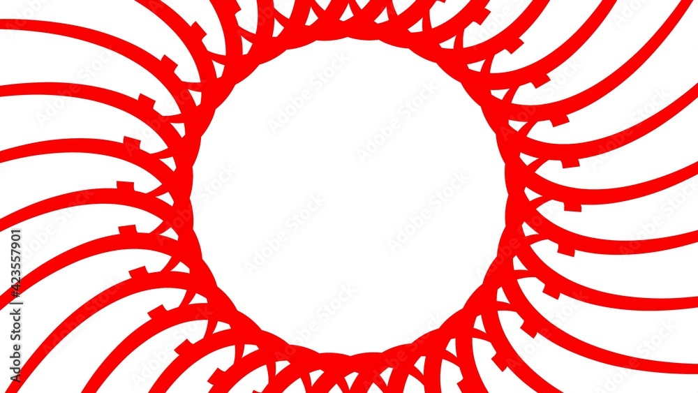 Poster red circular pattern from ribbons on a white background. graphic design. 3d rendering image.