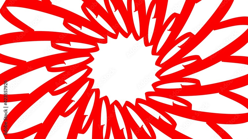 Poster red circular pattern from ribbons on a white background. graphic design. 3d rendering image.